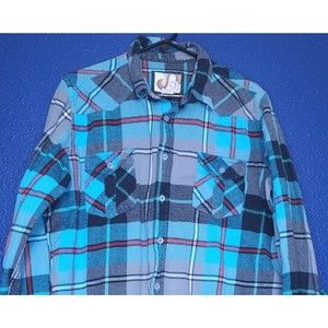 OP Ocean Pacific Mens Flannel Button Shirt XL Vintage 80s Blue Red Black Plaid